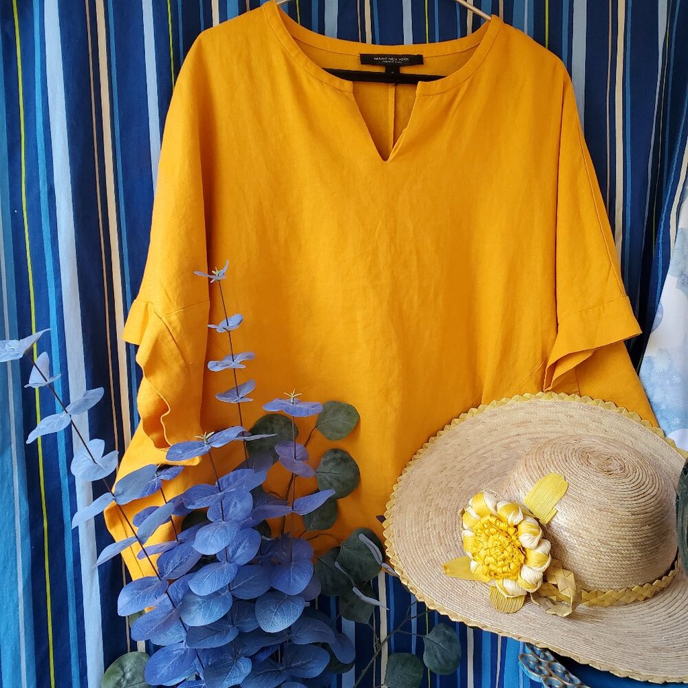 Mark New York Andrew Marc Lagenlook Women's Linen Dolman Mango XL topi